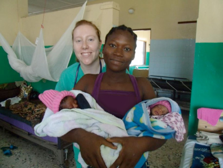 Andrea with Paulina and her twins in Liberia.