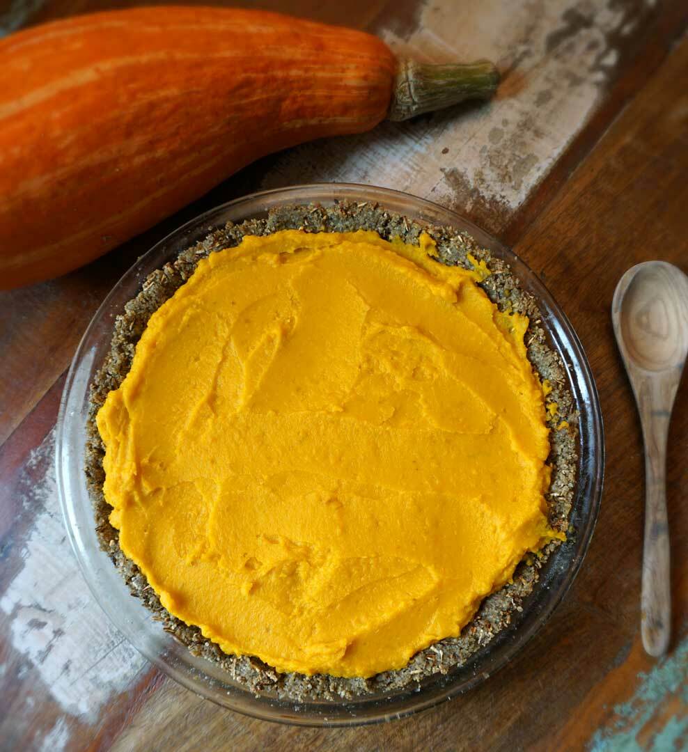 overhead view of squash pie filling