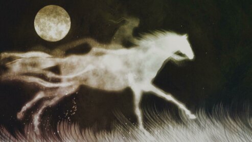 Illustration of Comanche riding a horse in the moonlight | Sacred Stories | Season 1
