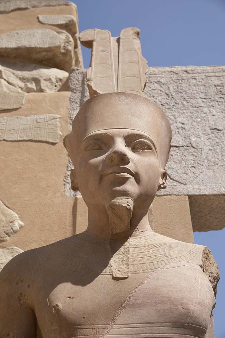Closeup image of a statue of King Tutankhamun located in Luxor, Egypt.