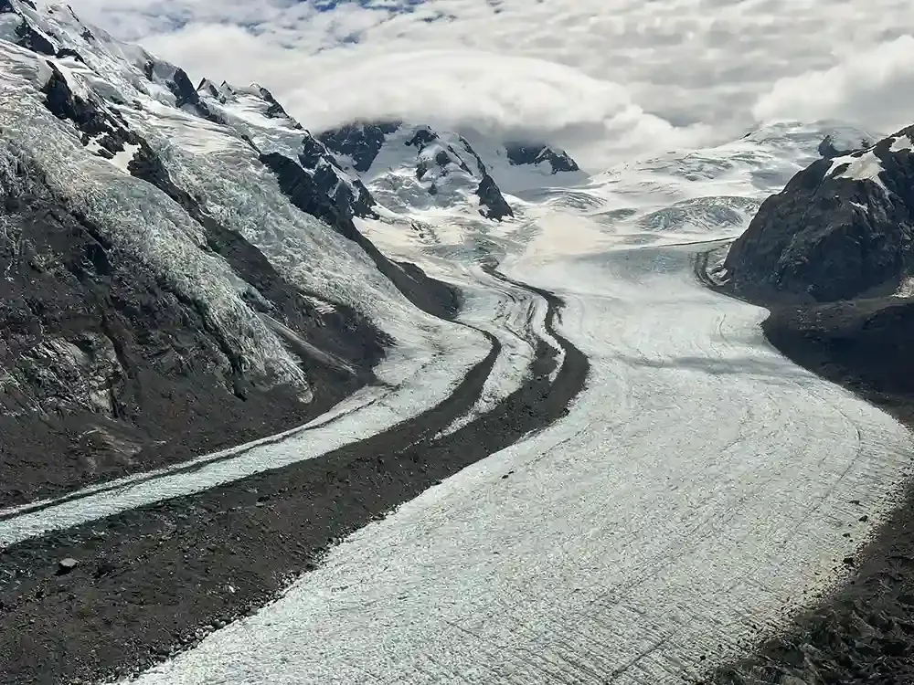 Aerial photo of the Tasman Glacier in New Zealand